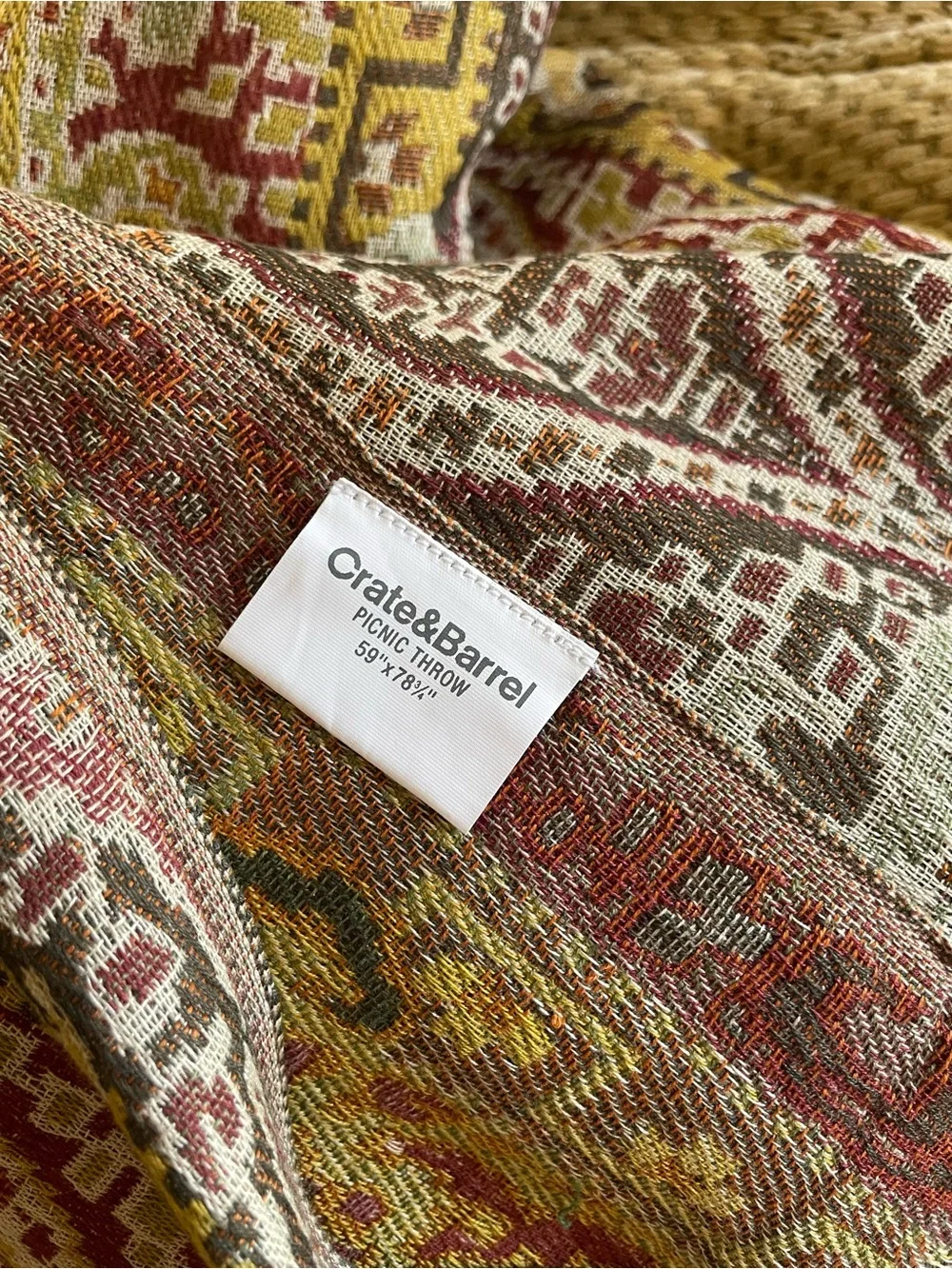 Crate and Barrel Picnic Blanket Throw - 100 Percent Cotton Made In India